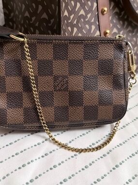 Louis Vuitton Damier Ebene Mini Chain Shoulder Bag in Brown
